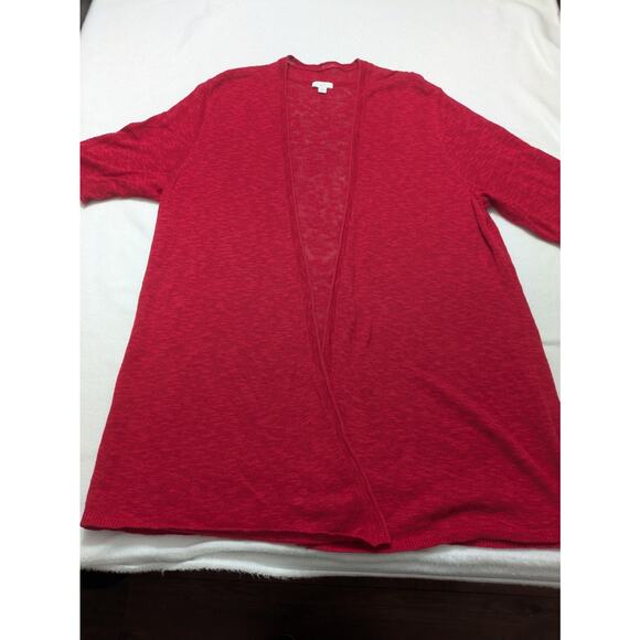 J. Jill Cardigan XL Tall Linen Cotton Red Knit‎ Open Front Tunic Beachy Casual - Picture 1 of 9